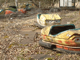 Bumper cars left in the abondoned amuseument park in Pripyat. Bumper cars left in the abondoned amuseument park in Pripyat.