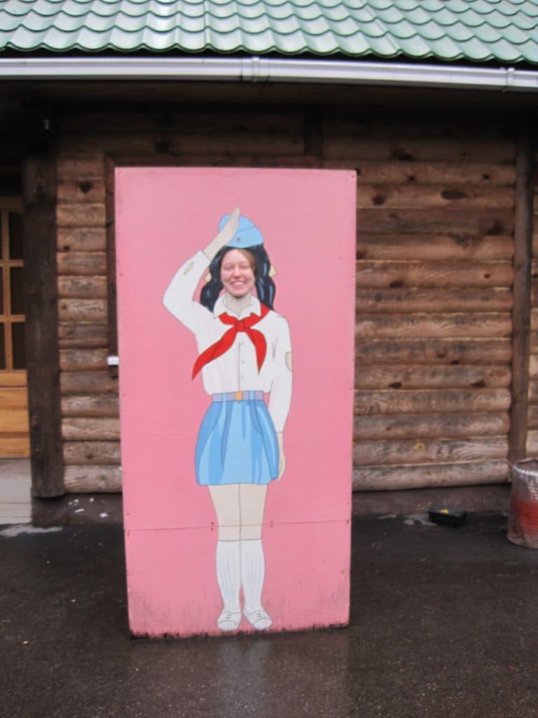The author gives a Soviet Salute in a face-in-hole board at Grutas Park.