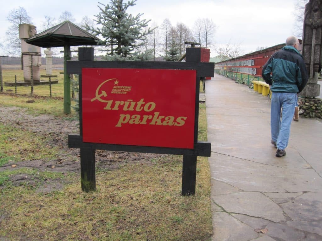 Entrance to Grutas Park. Soviet symbolism marks the sign, preparing visitors for what lies ahead.
