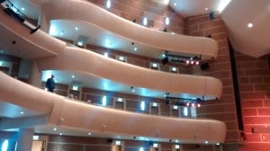 The left flank of the upper-levels facing the stage