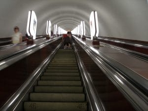 Long Kyiv station escalator in the Moscow Metro