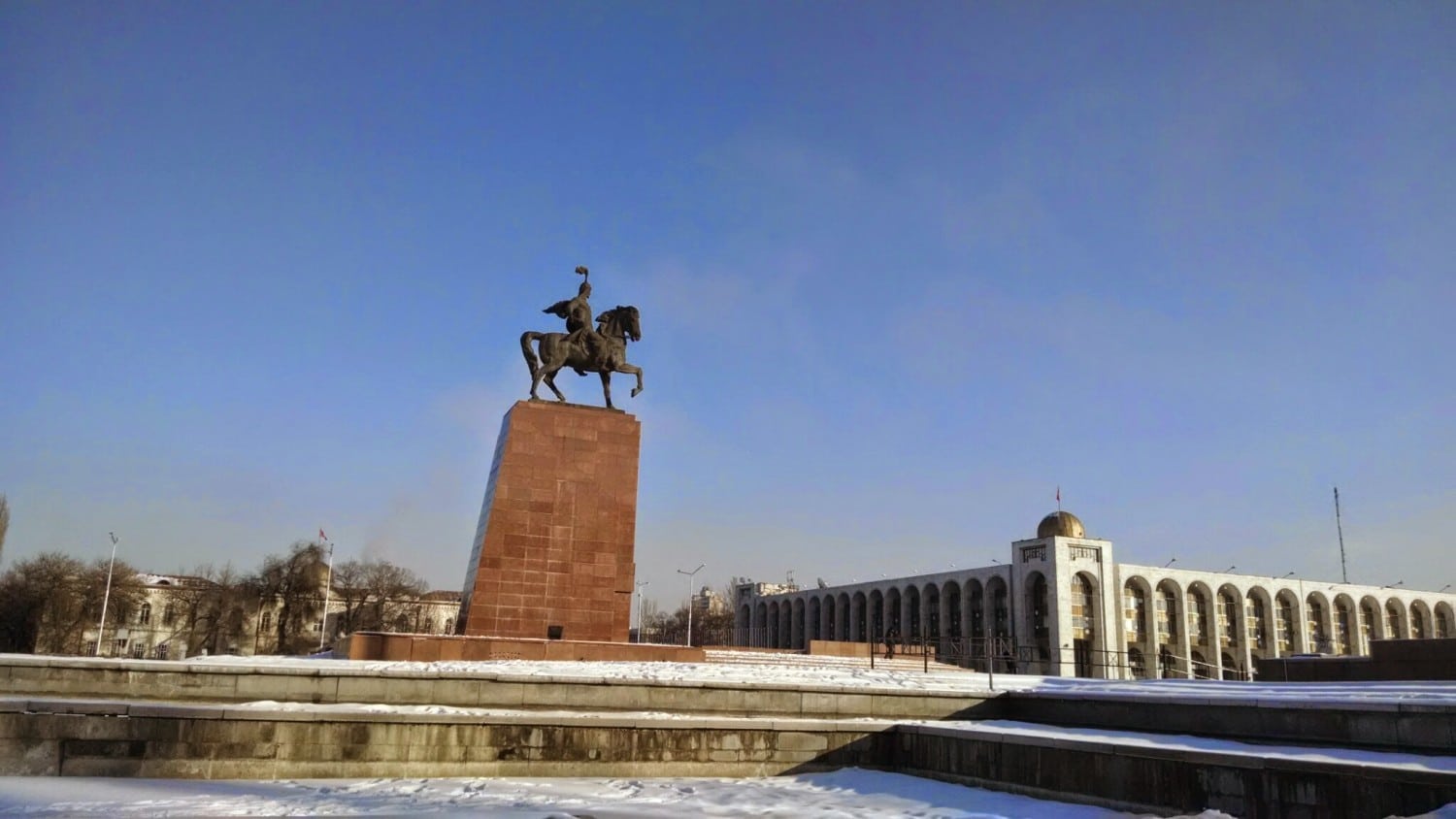 A Statue of Manas Stands in the Center of Ala-Too Square