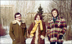 Nora in 1978 with (then future) husband Oleg (left) and friend Niyaz Inogamov taken near MGU, where Oleg and Niyaz were students.