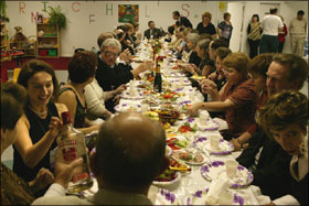 A jolly band of ATA translators at an annual banquet, this time in a Russian day care center in Phoenix, Arizona.
