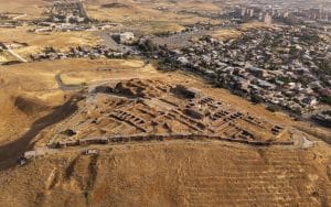 Aerial view of Erebuni Fortress ruins in Yerevan.