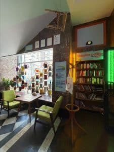 Books and comfortable seating at Big Book Café.