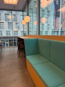 Ample and diverse seating at Empik.