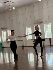 The author, Ava Jacobs, training with Rostom Aroshvili at a studio in Georgia.