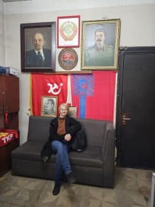 The author seated at the museum.